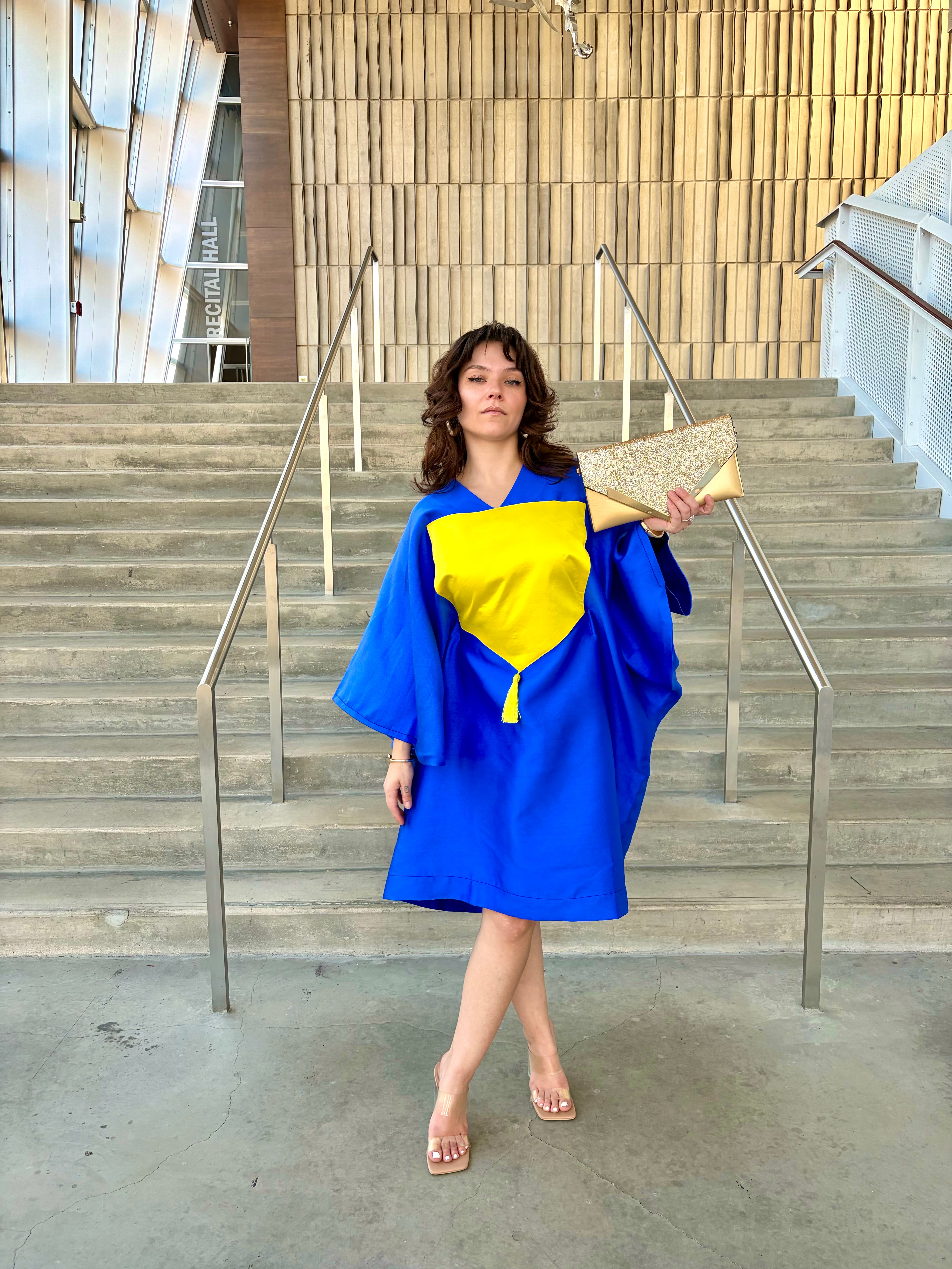 Mikado Dress (blue /yellow )