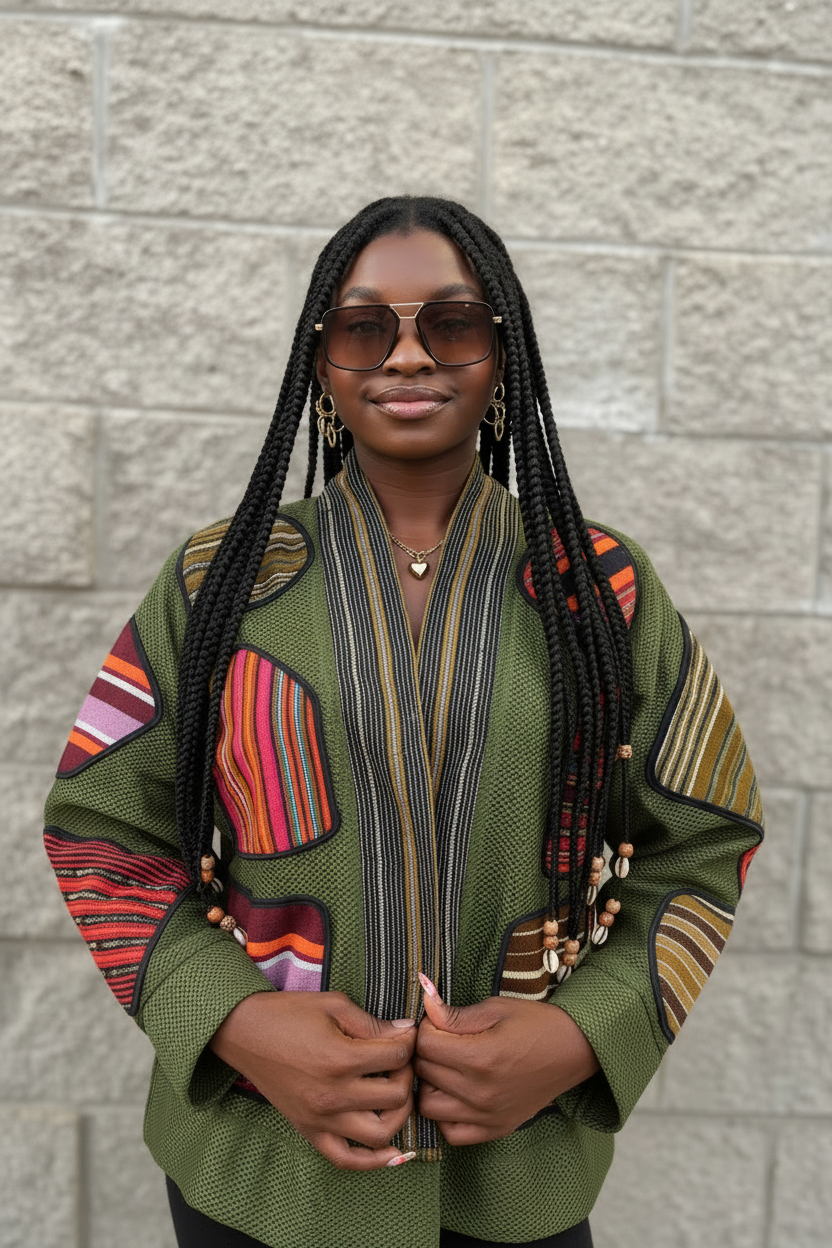 Afro Fusion Jacket - Army Green Scuba, Original Patches