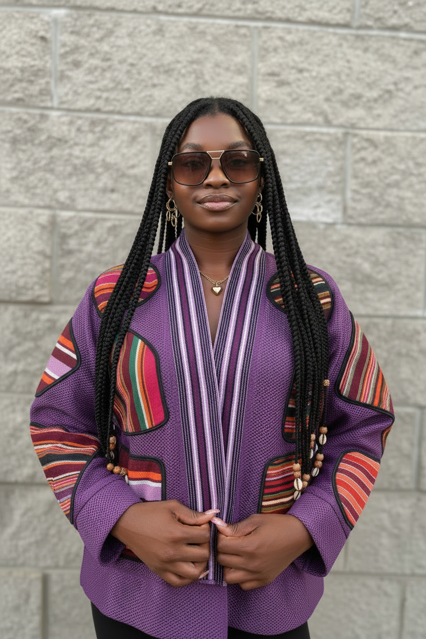 Afro Fusion Jacket - Purple with Dark/Light Purple & White Collar